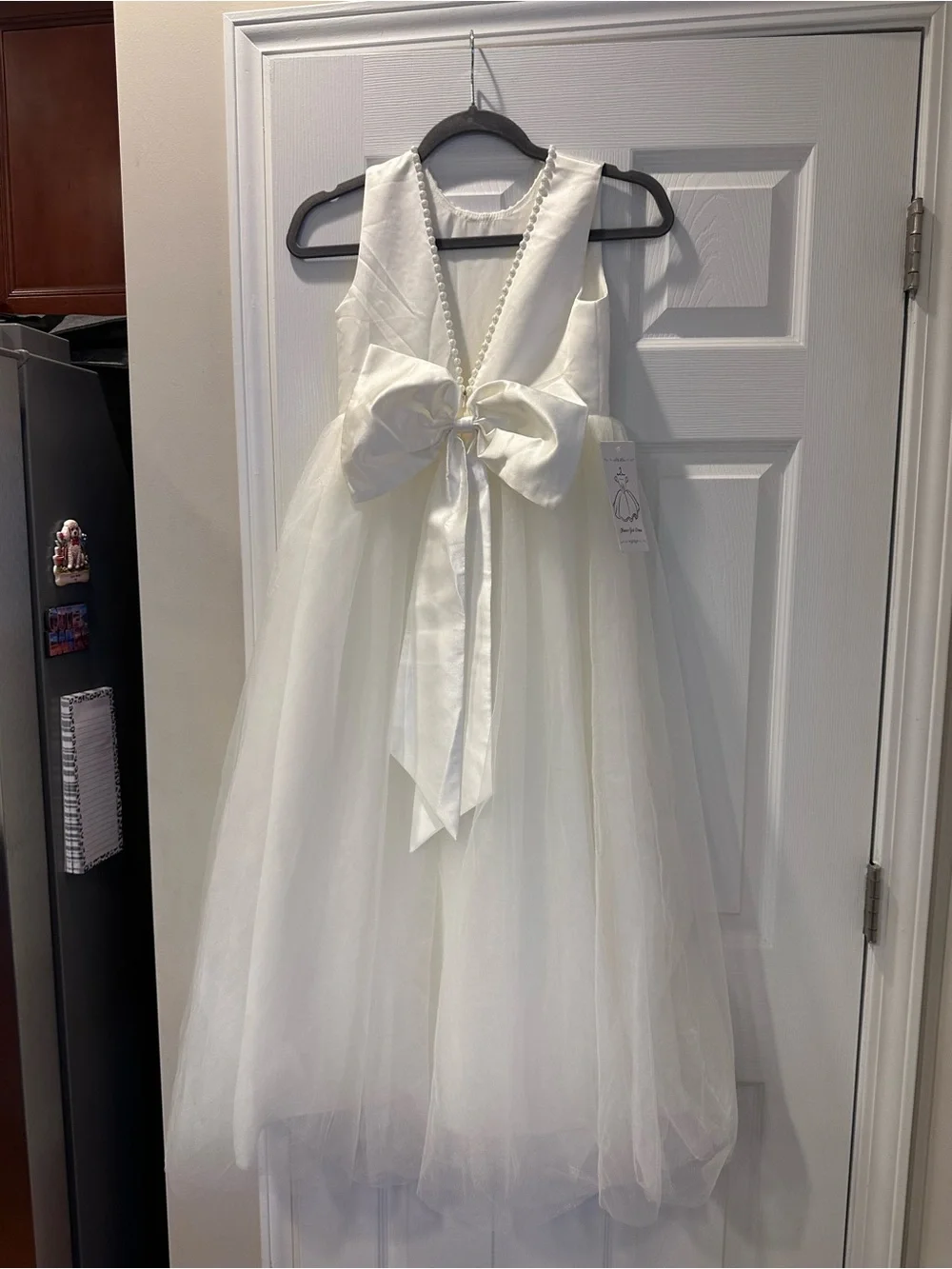 White Pearl-Trim Girls' Tulle Dress